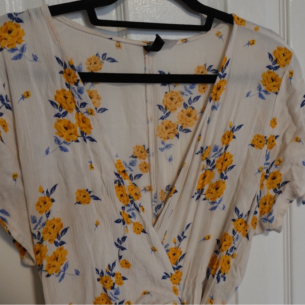 Floral Wrap Dress with Yellow and Blue Flowers